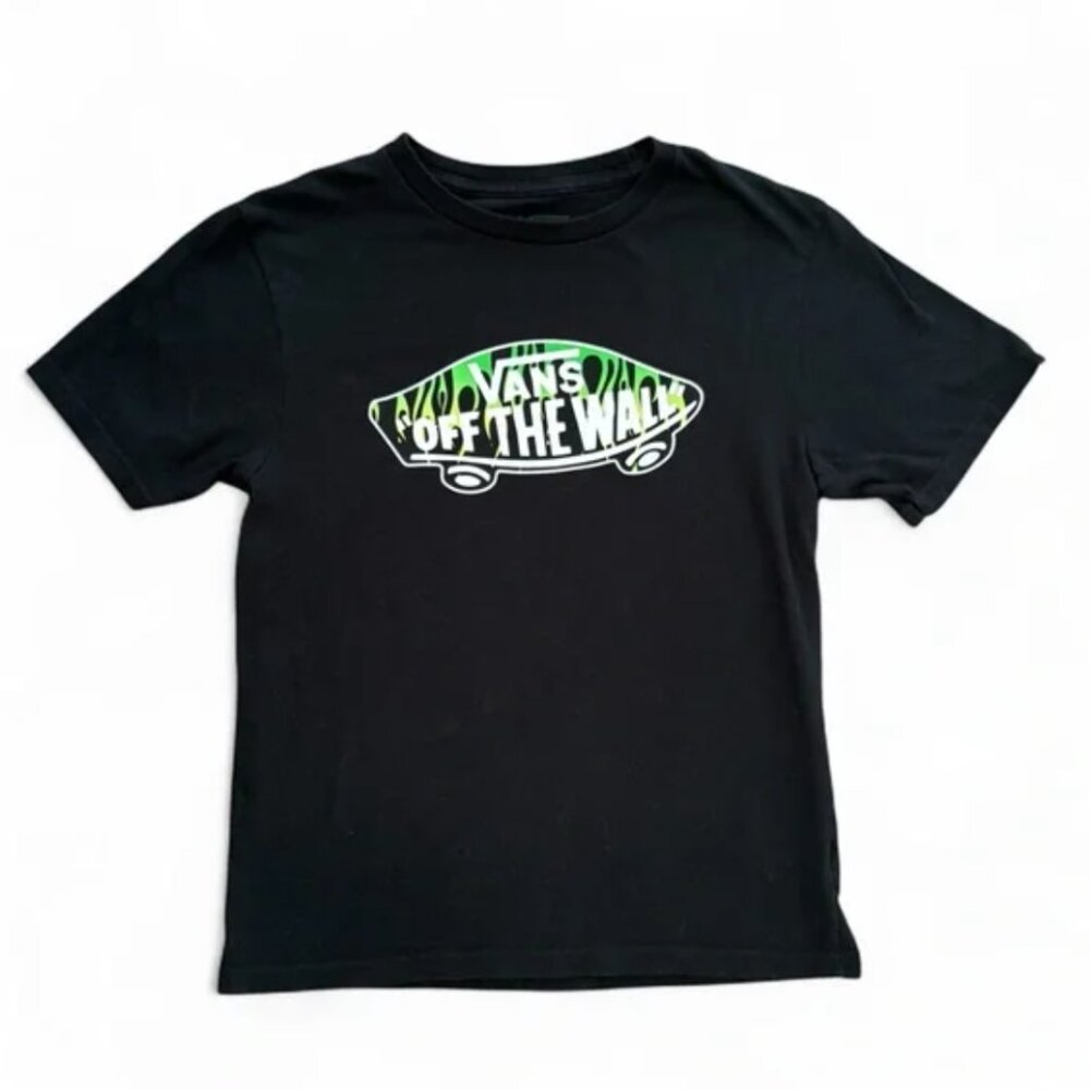 2/$10 Vans Black Short Sleeve Tee with Graphic Design - Medium